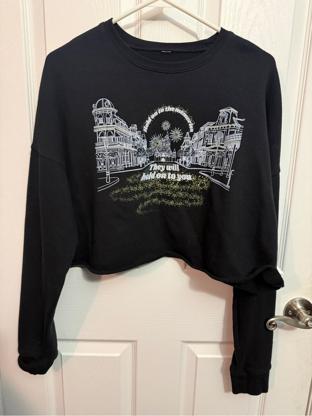 Black Graphic Cropped Sweatshirt with Main Street Fireworks